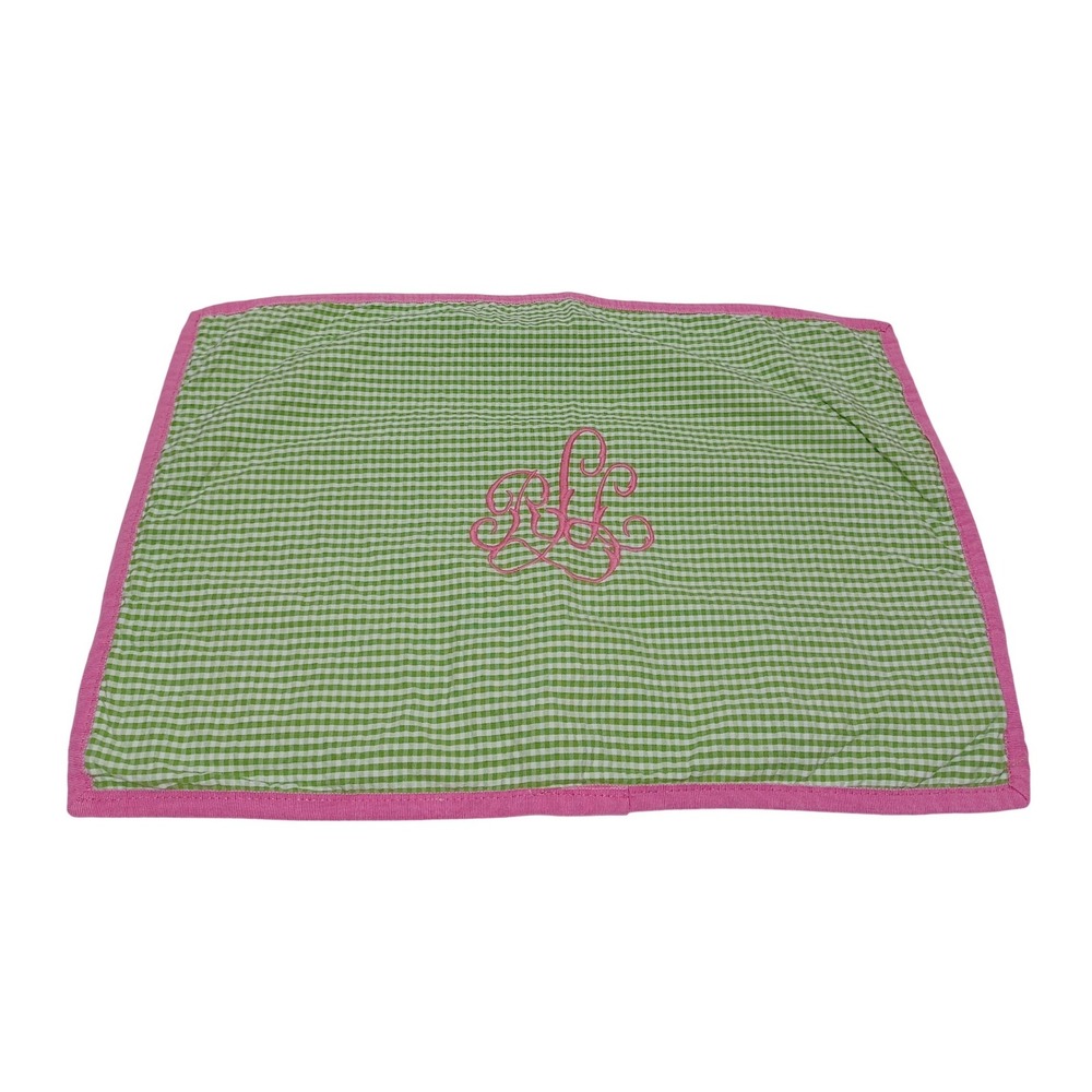Ralph Lauren LRL Home Pillow Cover 17x11 Green Gingham Pink Monogram Preppy